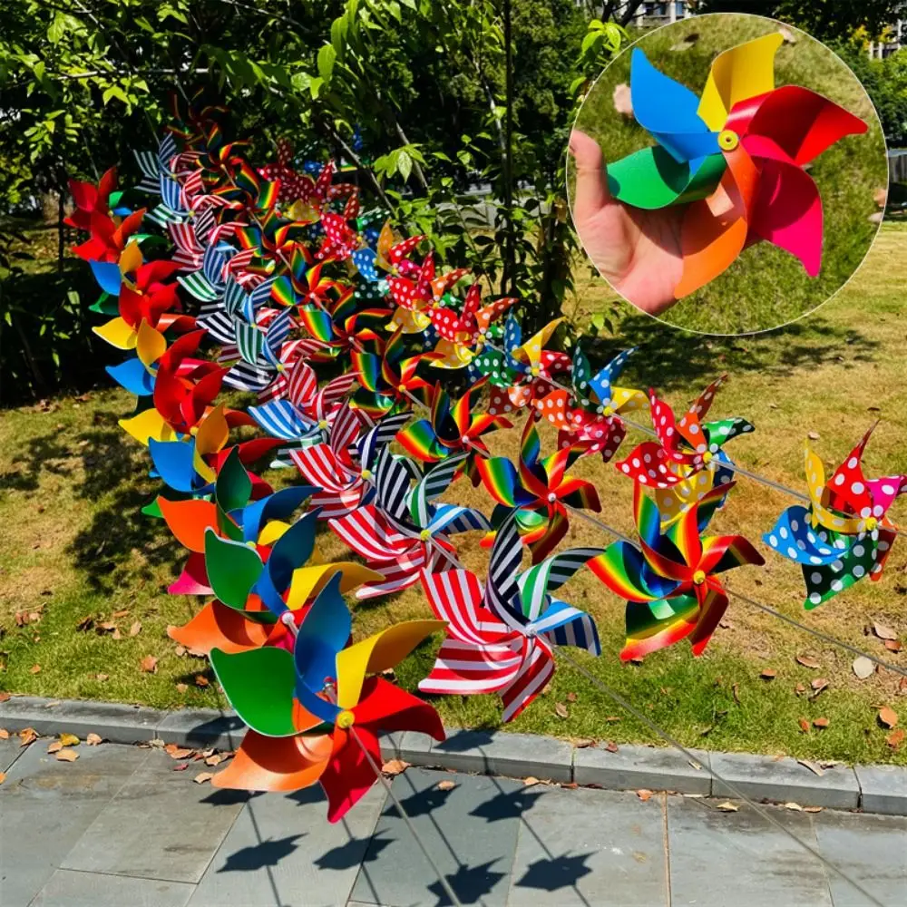 10개입 컬러풀한 6잎 바람개비 플라스틱 수제 줄무늬 원형 와이어 로프 풍차 야외 DIY 장식용 바람개비