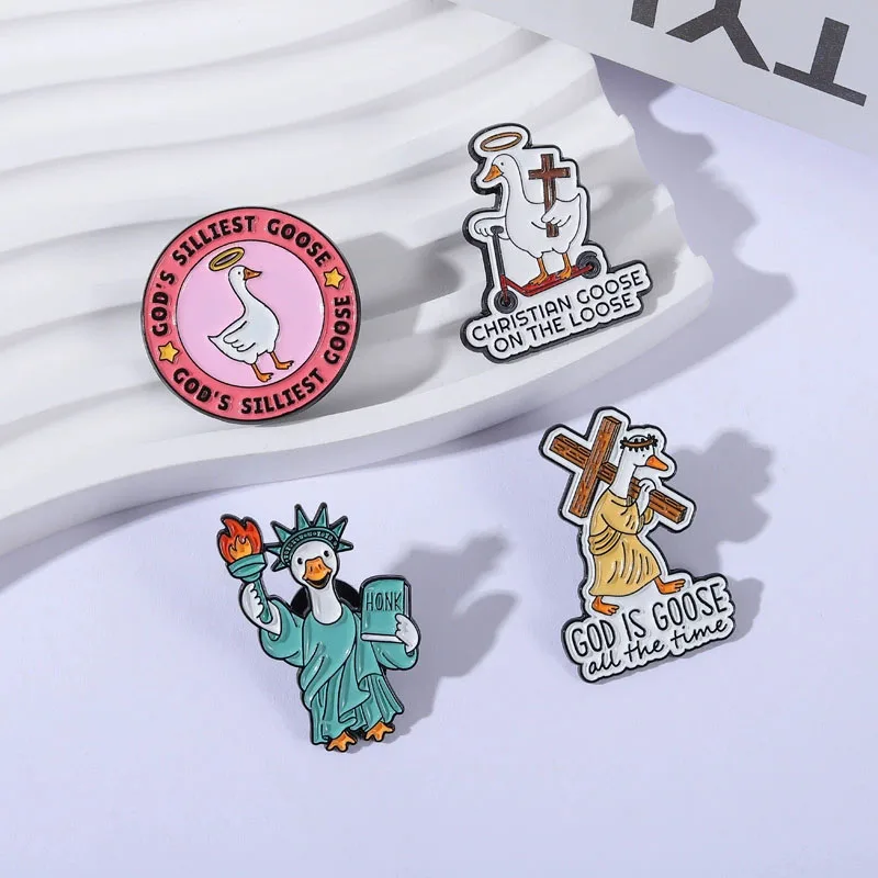 Cartoon Animal Enamel Pin Eating and traveling Swimming Courage Goose Duck Chicken Brooch Lapel Badge Jewelry Gift for Kids