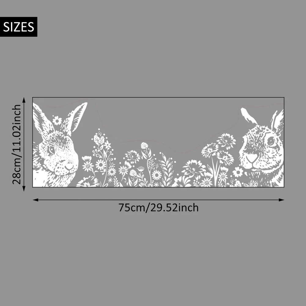 White Bunny Easter Window Cling Static PVC Reusable Rabbit Decal Floral Design Spring Themed Home Glass Decoration