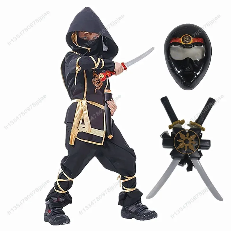 Costume de Ninja noir, ensemble de jouets de combat, masque de samouraï, meilleur cadeau de vacances pour enfants