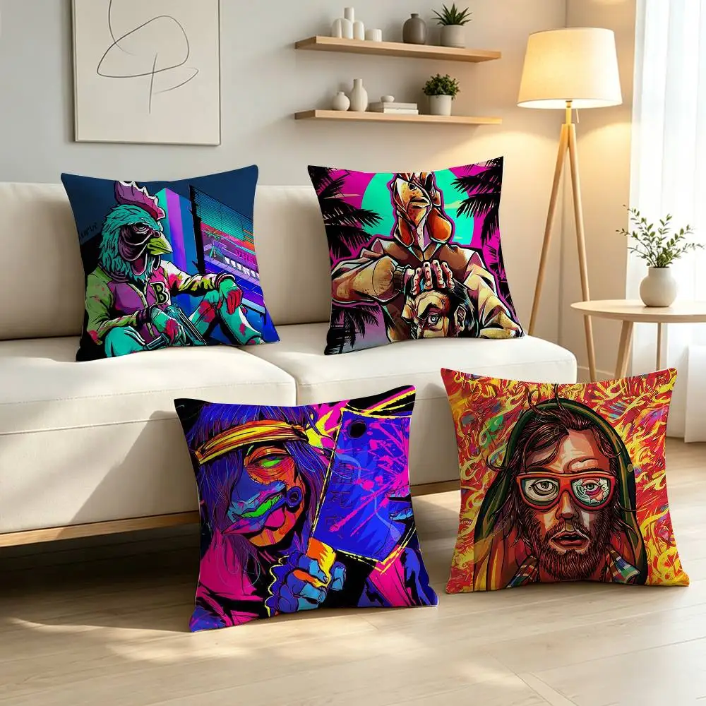 Retro Arcade Style H-Hotline Miami Pillow Case Pattern Printed Pillowcase For Living Room Sofa Cushion Cover