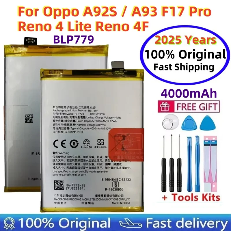 New Original Battery BLP779 For Oppo A92S / A93 F17 Pro   Reno 4 Lite Reno 4F Replacement Phone Batteries Fast Shipping