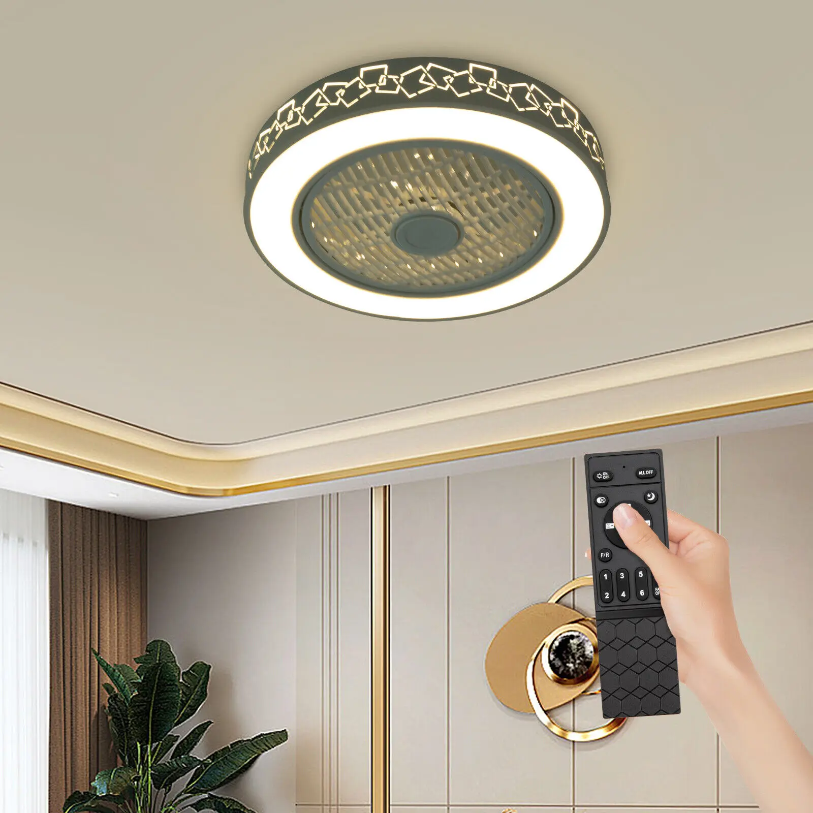 LOYALHEARTD 20'' Modern Invisible Ceiling Fan Light LED Chandelier Pendant Lamp With Remote