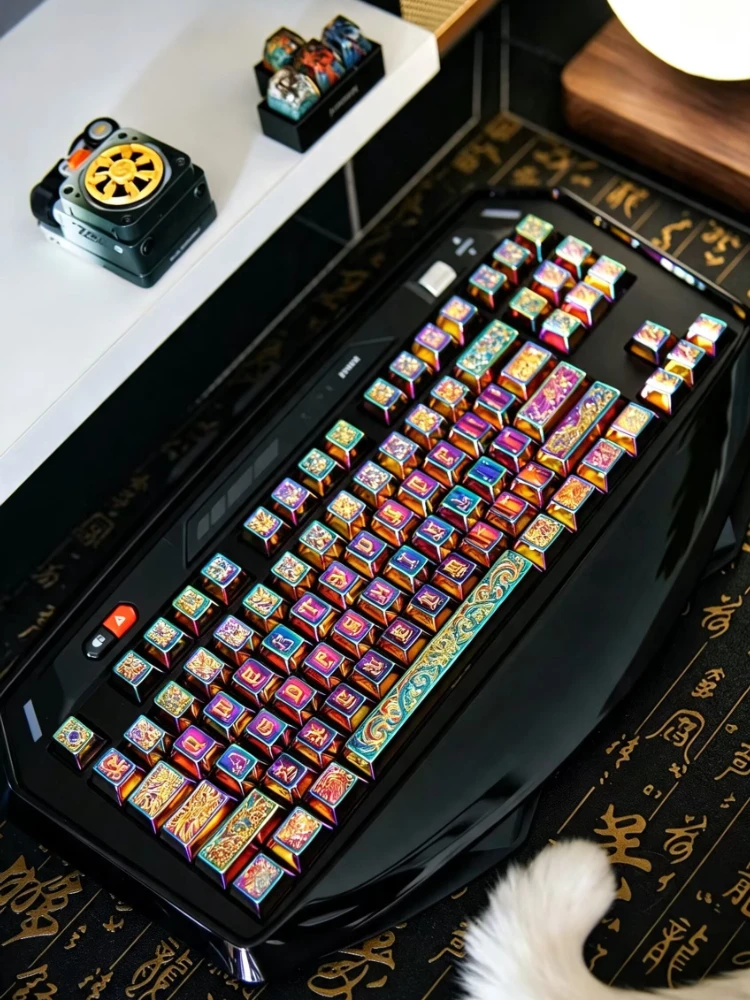 90 Keys Ancient Gods Zinc Alloy Metal Keycaps, Custom Mechanical Keyboard Keycap Set, CNC Carved Metal Key Caps for  Keyboard