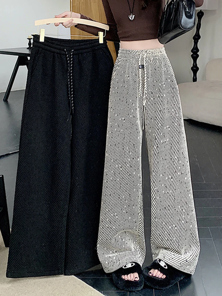 

Women's Dstring Elastic Waist Straight Leg Casual Pants Autumn Winter New Sle Versatile Slimming Wide Leg Pants