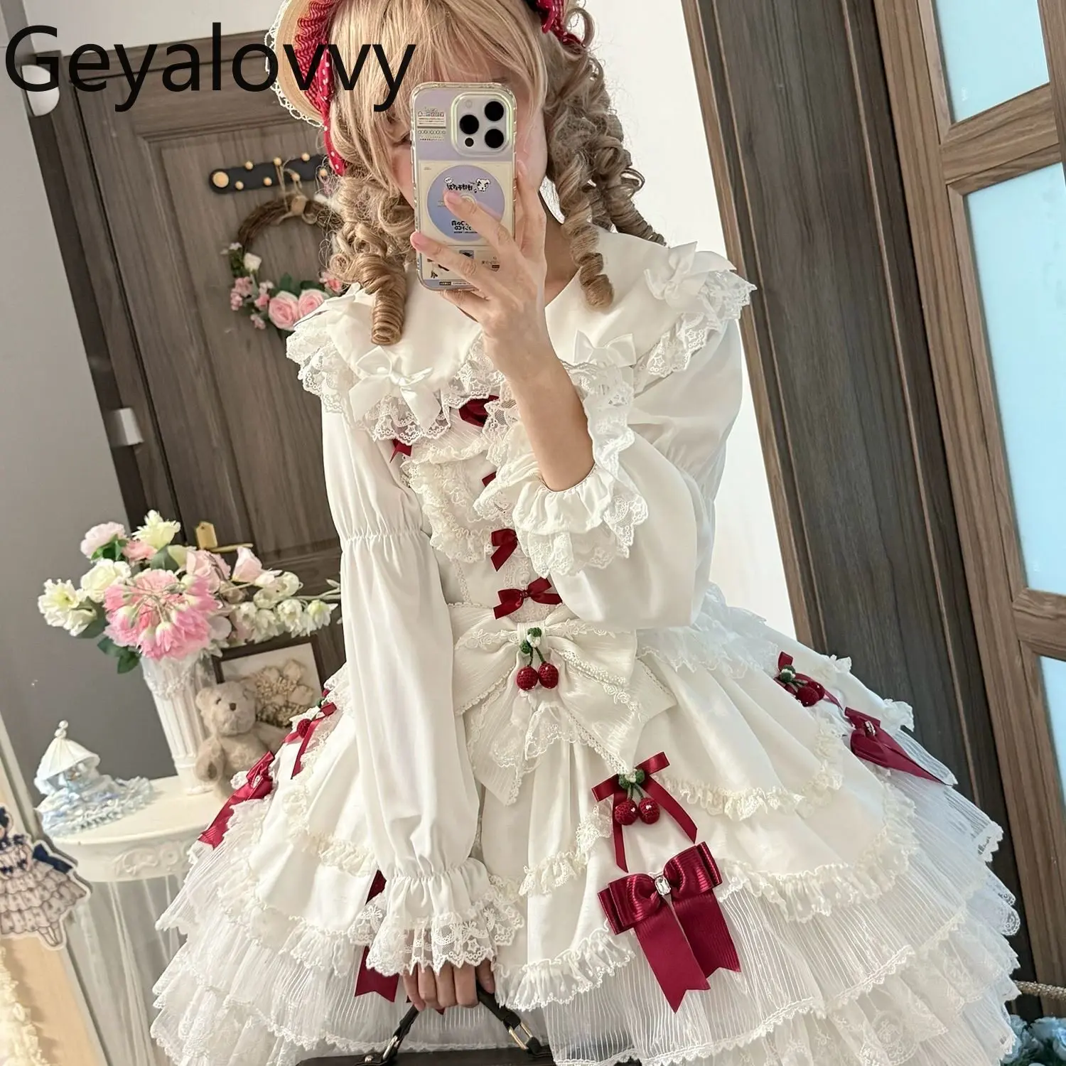 

Solid Color Causal Shirts Spring Autumn Women's Tops Lolita Style Inner Layer Shirt Bow Lace Tie Chiffon Long Sleeve Blouse