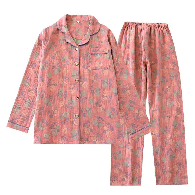 

Women's Vintage Ethnic Cotton Pajamas, Light Long Sleeve Pajamas, Airy Soft Jacquard Pajamas, Cozy Home Lounge Sleepwear