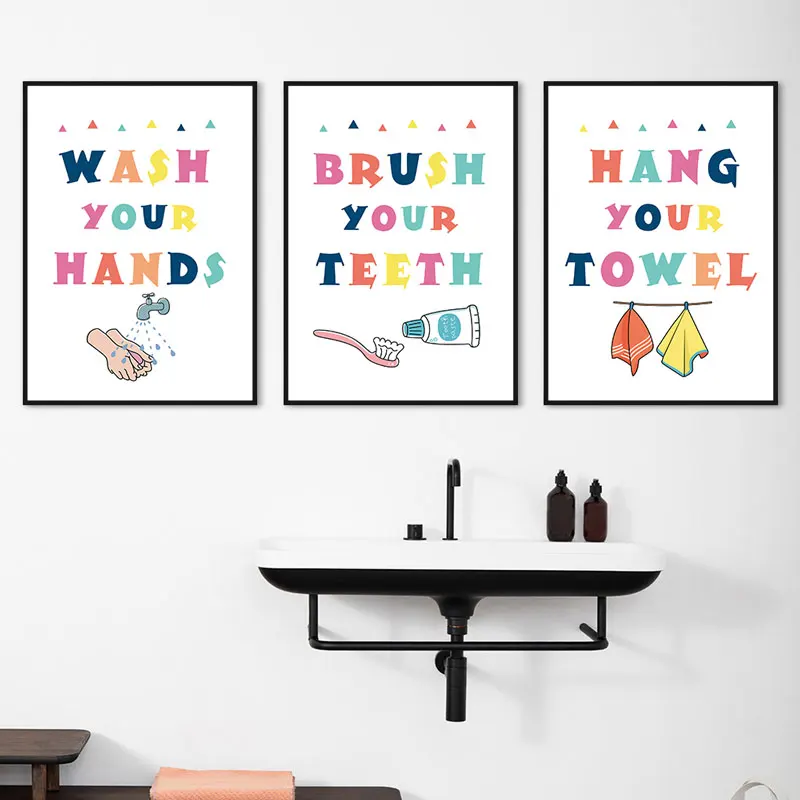 Modern Colorful Kids Bathroom Wall Art Simple Words Canvas Poster Prints Cute Toilet Quotes Picture for Home Decor​