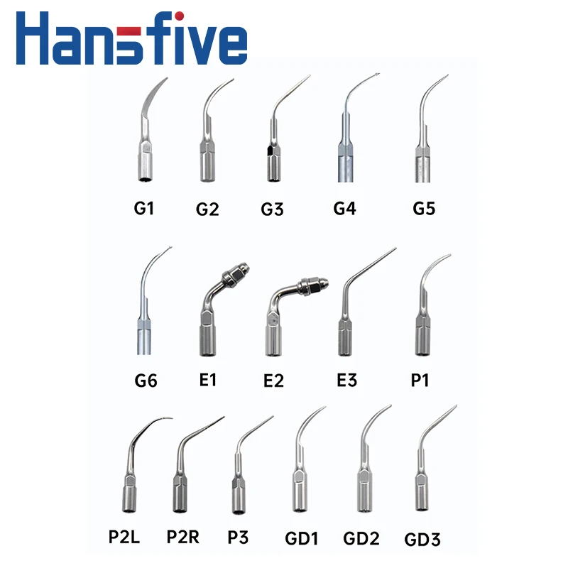 Hansfive 5pcs G1,GD1,E1,P1,Dental Scaler Tips Used For Woodecker Ems Setelec Ultrasonic Handpiece Scaling Independent Packaging