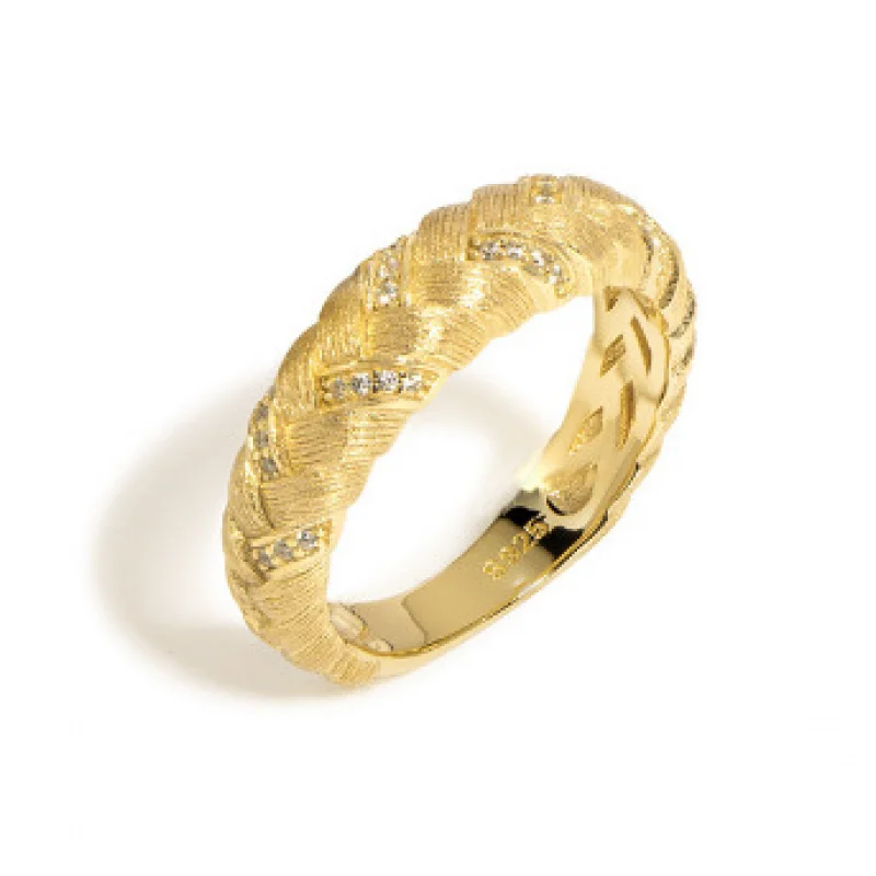 Copper Electroplated Gold Vintage Braided Brushed Wheat Ear Ring for Women Wholesales925Sterling Silver Ring Italian Buccetti Cr