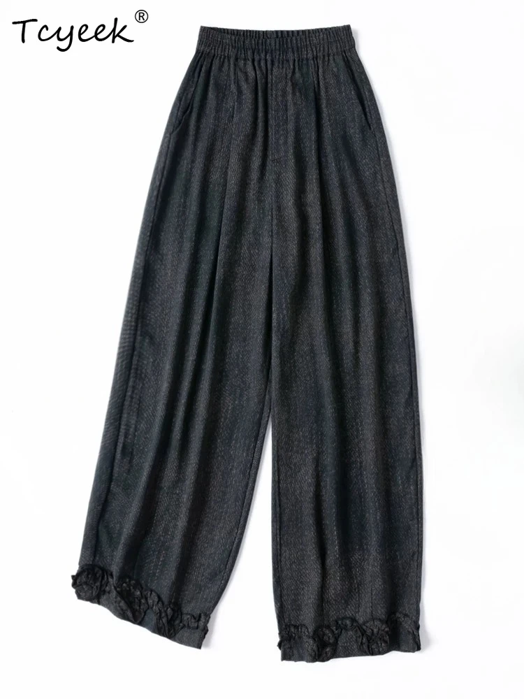 Tcyeek 40 Momme 100% Real Mulberry Silk Harem Pants Women Summer Clothes Elastic Waist Casual Pants Woman Pantalones De Mujer