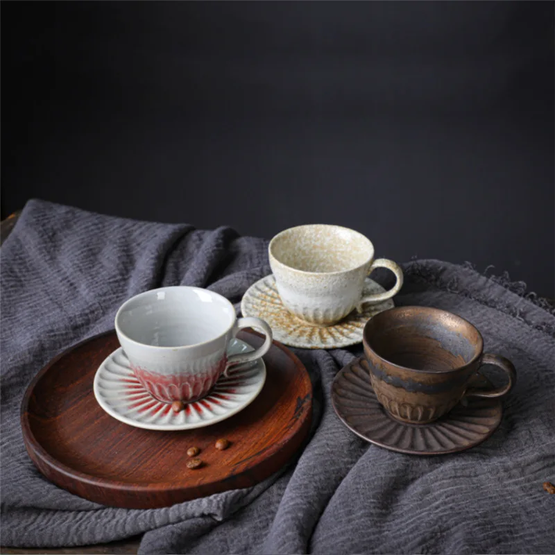 

Japanese-Style Retro Ceramic Espresso Cup and Saucer Suit Afternoon Tea Mug Stoneware Small Capacity