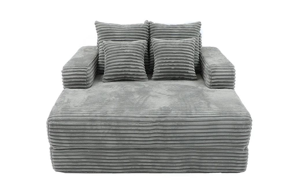 #Ultra-Compression Convertible Chaise Lounge, Foldable Gray Accent Sofa with Cushions, Quick Setup for Small Apartments