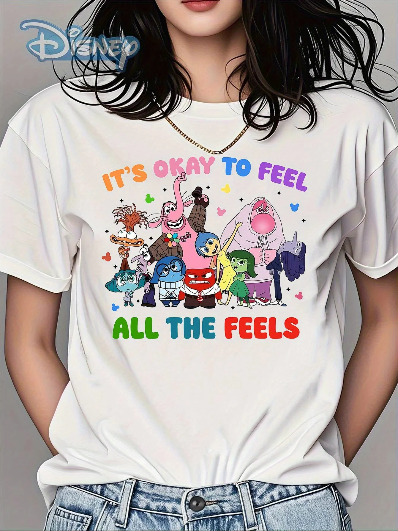 

Disney Women's "Feel Everything" Emotional Journey T-shirt with Playful Design Featuring Animal Characters Casual Short Sleeves