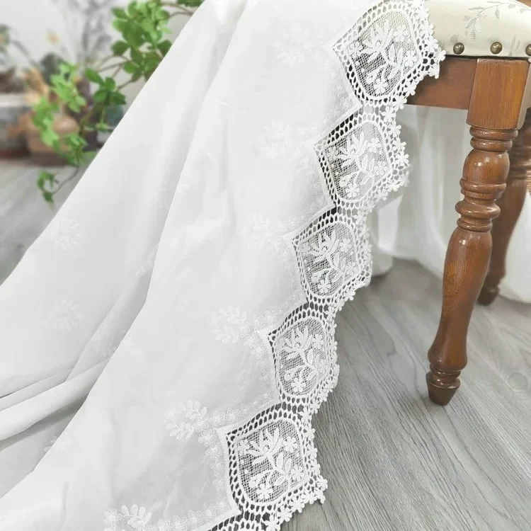 

White Pure Cotton Lace Embroidered Fabric Women's Dress Apparel Sewing Fabric Curtain Decorative Cloth