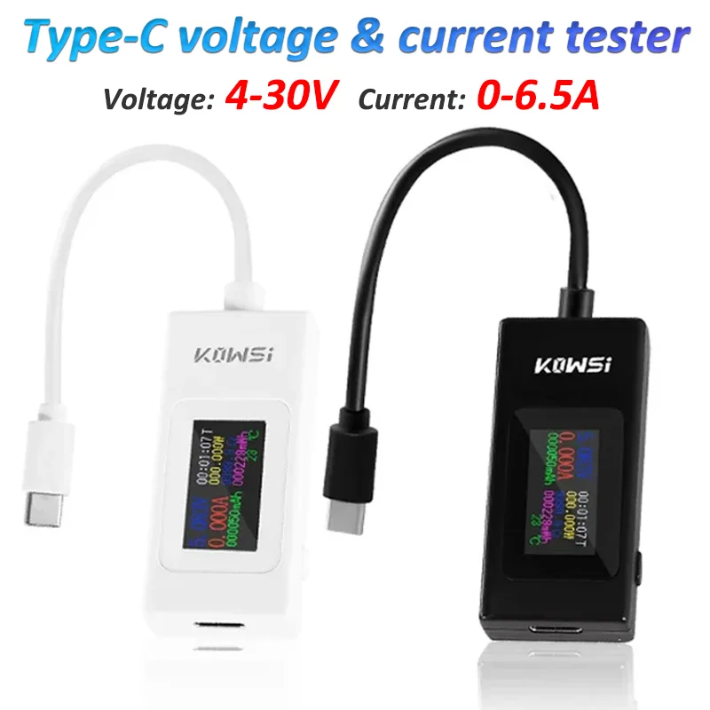 Typ-C Tester 4-30V 6,5A Spannungs- und Strommessgerät Farbbildschirm Zwei-Wege-Test Amperemeter Anzeige Powerbank-Ladegerät-Detektor
