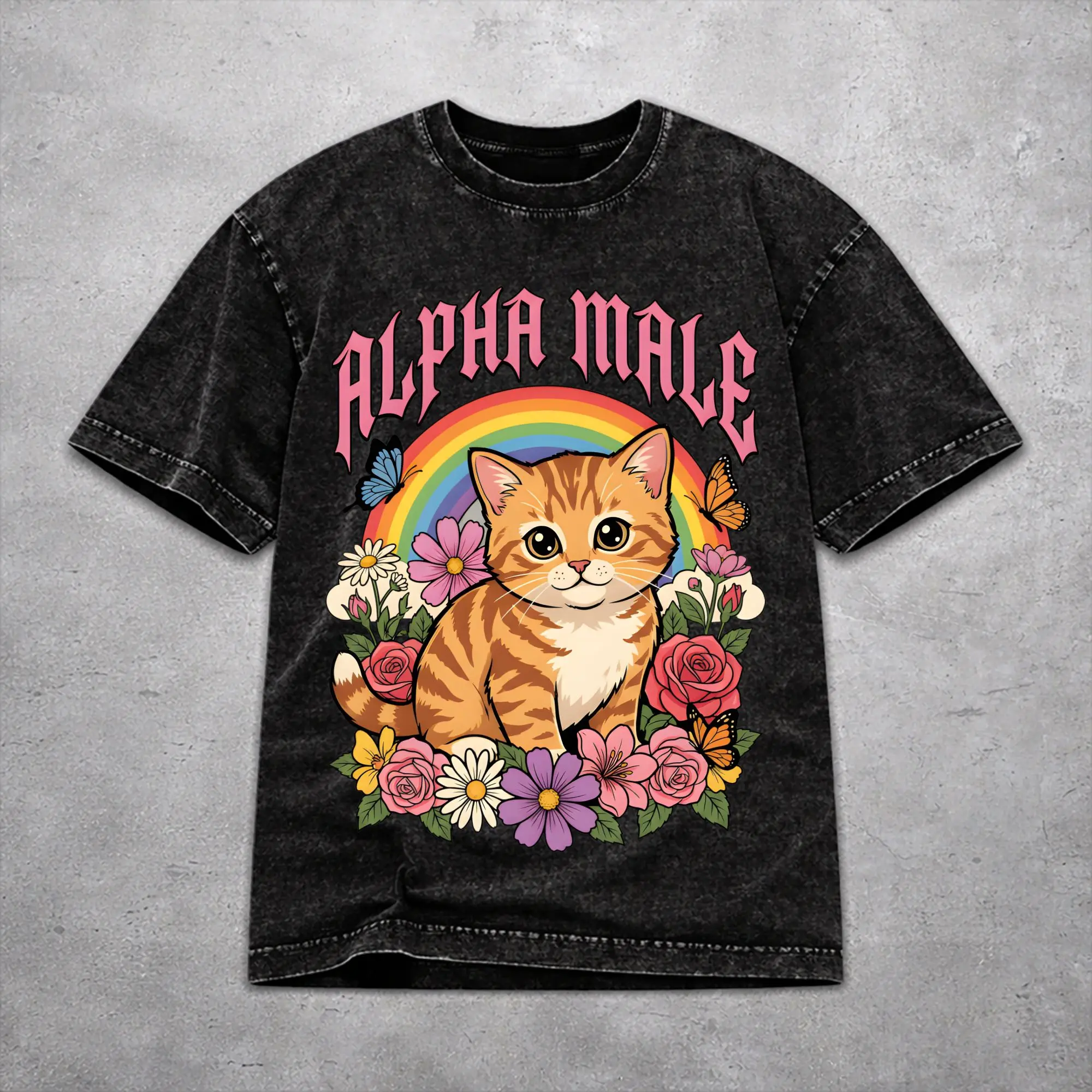 Fashion Men Women Alpha Male Cat Kitten Funny  Tee Shirt Oversize Washed  T Shirts Tops