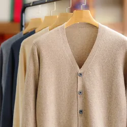 Cashmere Sweater Autumn Winter Warm Men's Casual Woollen Cardigan Sweater Thickened Solid Color V-neck Coat