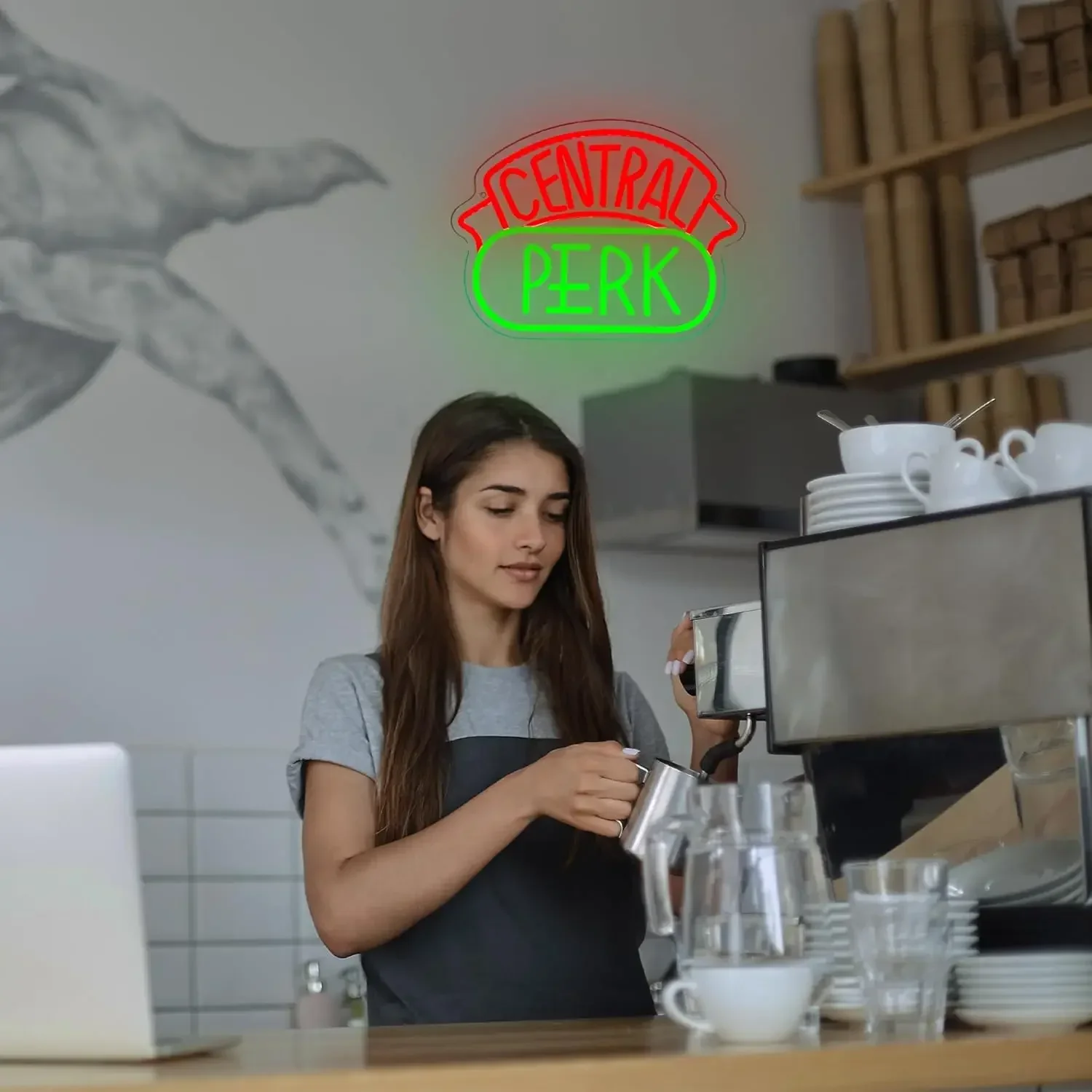 مركز بيرك النيون كوب القهوة LED ضوء النيون عكس الضوء للمطبخ مقهى رجل كهف غرفة نوم جدار ديكور هدية لصديق #6