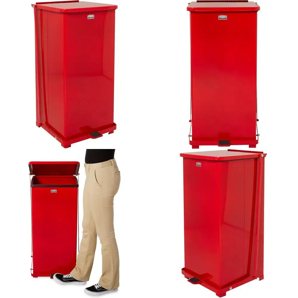 

24 Gallon Red Steel Square Enders Step Can with Retainer Bands, 15 x 30