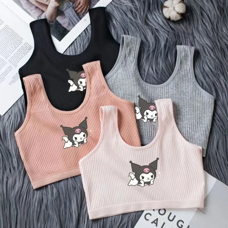 Girls' Cotton Developmental Stage Camisoles Original Kuromi Underwear 8-15 Year Old Student Anti Convex Point Lingerie Tank Top