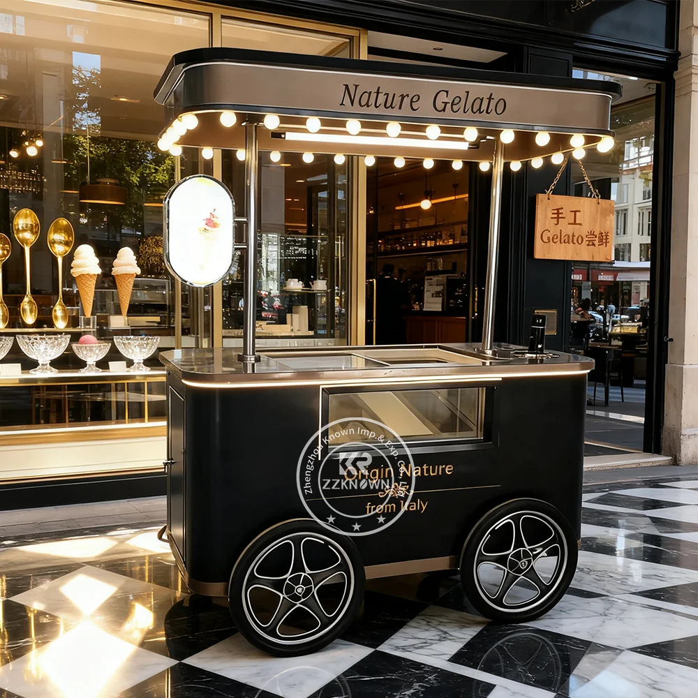 

Trolley Cart Ice Cream Food Truck Push Cart Mobile Food Cart Ice Cream Freezer Cabinet Ice Cream Kiosk Outdoor