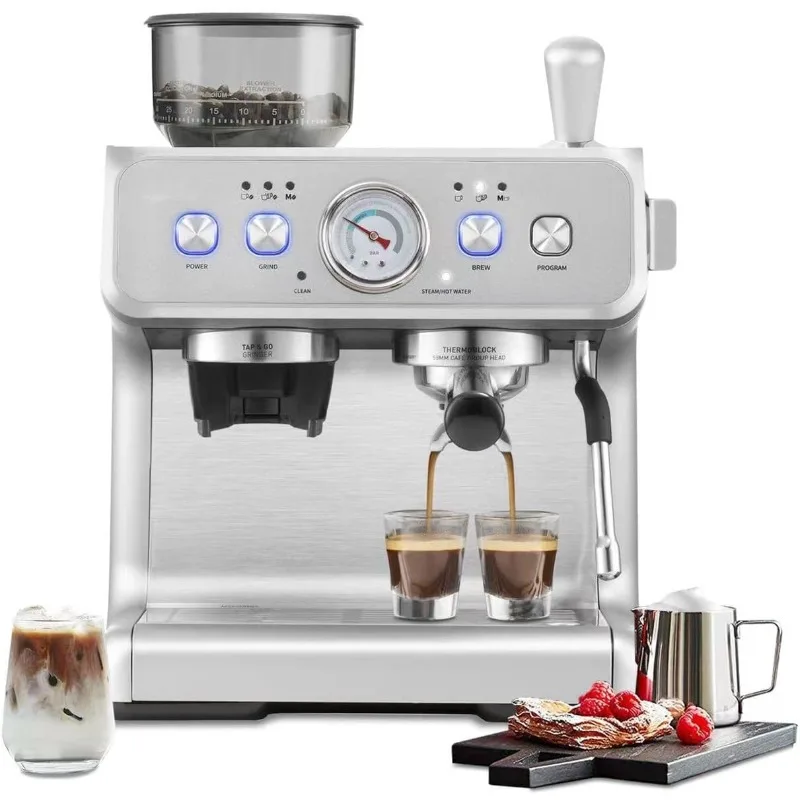 Espresso Machines with Grinder-20 Bar Dual Boiler Automatic Coffee Machine with Milk Frother Wand for Cappuccino