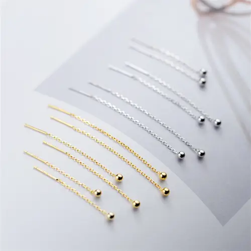 WANTME 925 Sterling Silver Chain Tassel Bead Drop Earrings for Women Fashion Minimalist Charm Ear Wires Line Girl Jewelry Gift - Image 5