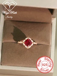 Lab Created Ruby Real 925 Sterling Silver Retro Vintage Aesthetic Ring For Women Rose Gold Plated Unusual Style 2025 Trend New
