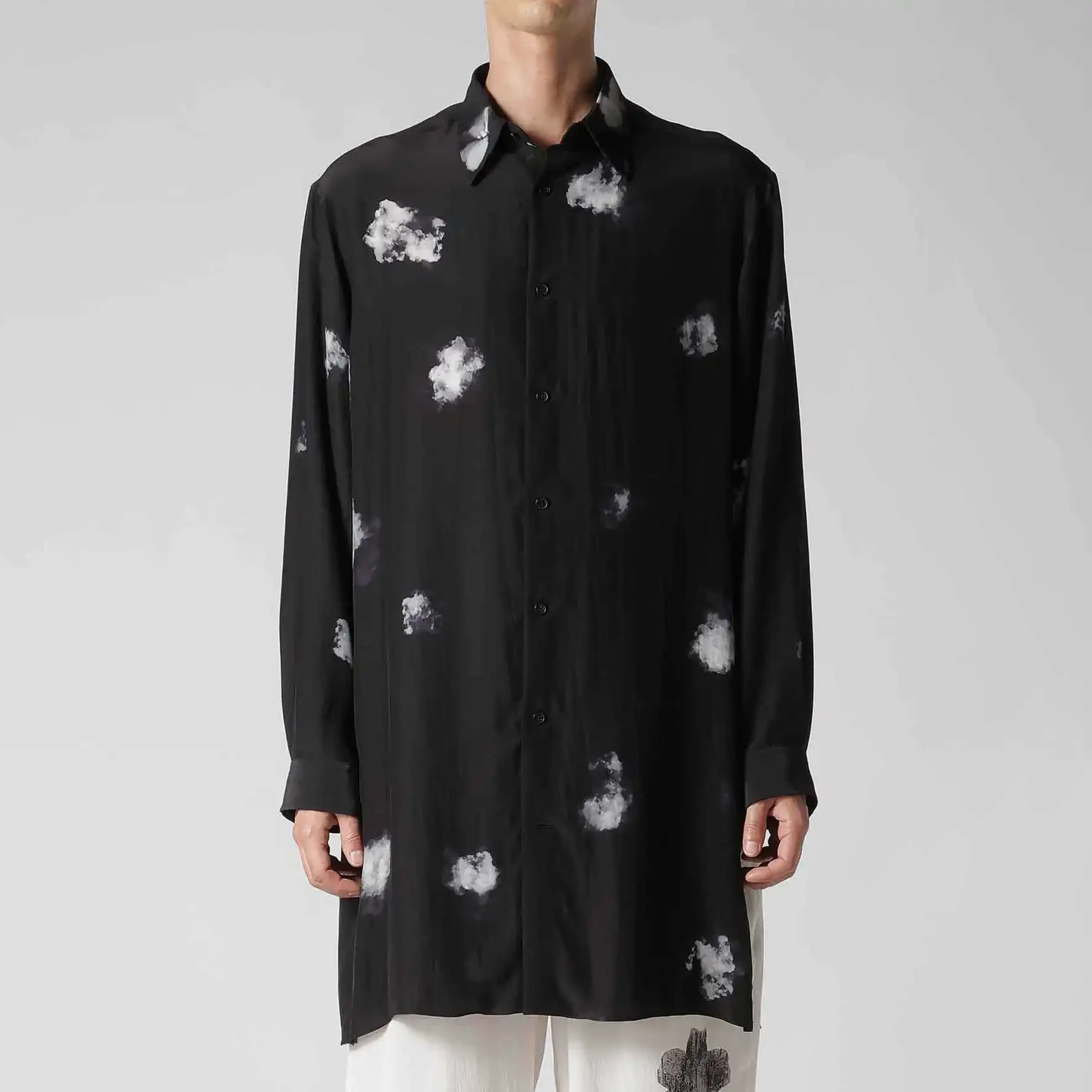 

YOJI OOAK, оригинальный дизайн, однобортная рубашка с длинными рукавами, рубашка средней длины с струйным принтом, топ для мужчин