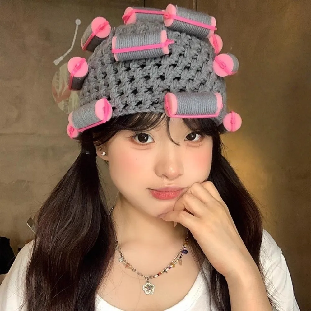 

Creative Warm Hair Curler Knitted Hat Thick Soft Pullover Cap Funny Stretchy Curly Hair Yarn Beanie Outdoor