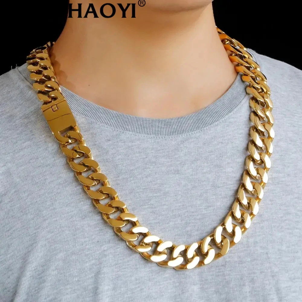 20mm Width Mens Heavy Cuban Curb Link Chain Necklace Hiphop Necklace Classic Goldtone 316L Stainles Steel Best Friends Jewelry