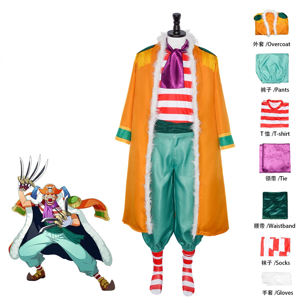 

Anime Clown Buggy Cosplay Costume Women Men Uniform Coat Undercoat Pants Suit Halloween Party Stage Role Play Outfit