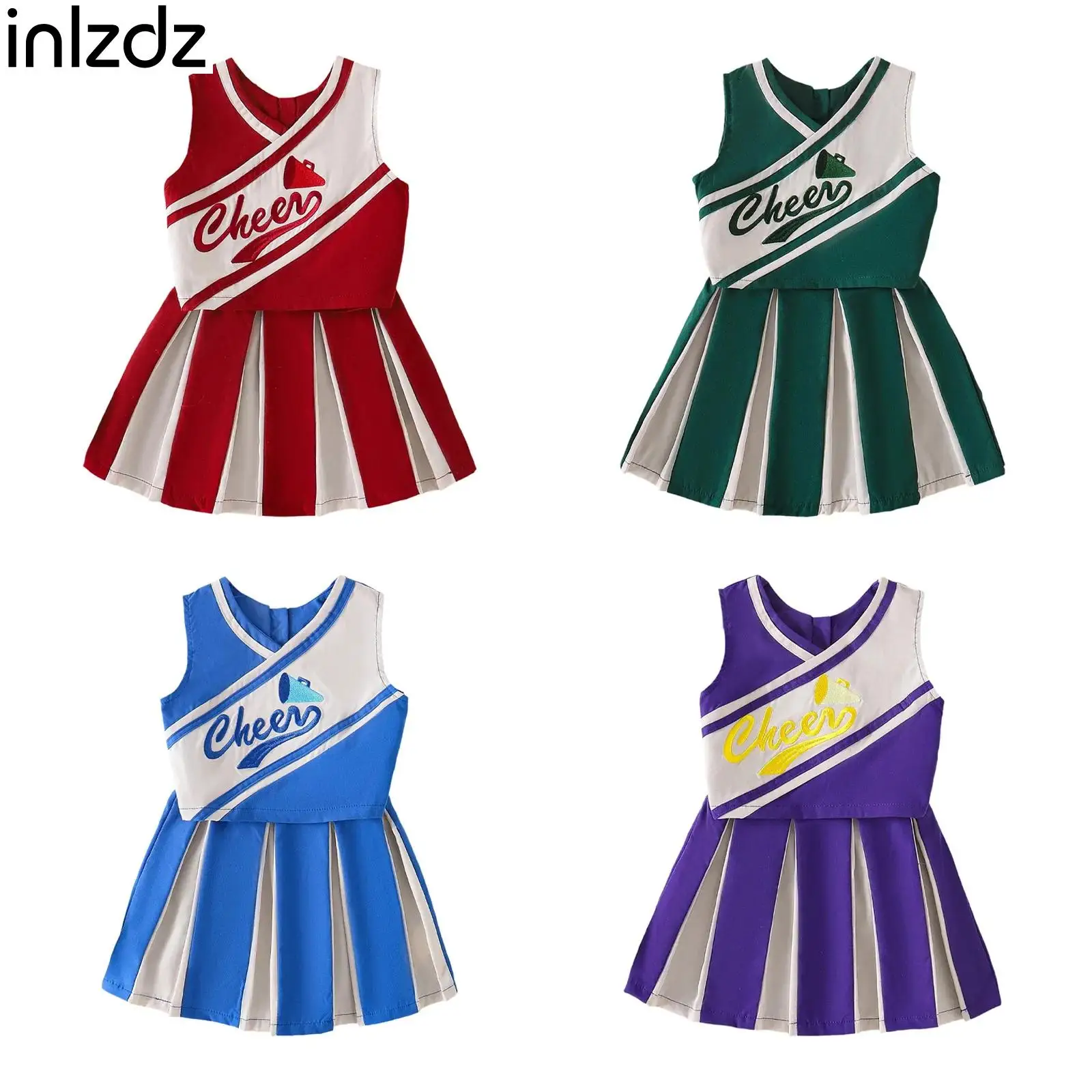 

Детские костюмы для черлидинга для девочек: топ без рукавов + юбка с рюшами, комплект для Хэллоуина, косплея, школьных выступлений, дня рождения