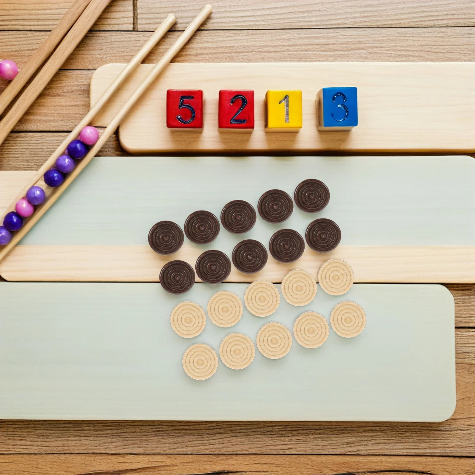 

48pcs Wooden Checkers Replacement Accessories Wood Game Pieces for Kids Chess Board Game Gift Brown Mini Office