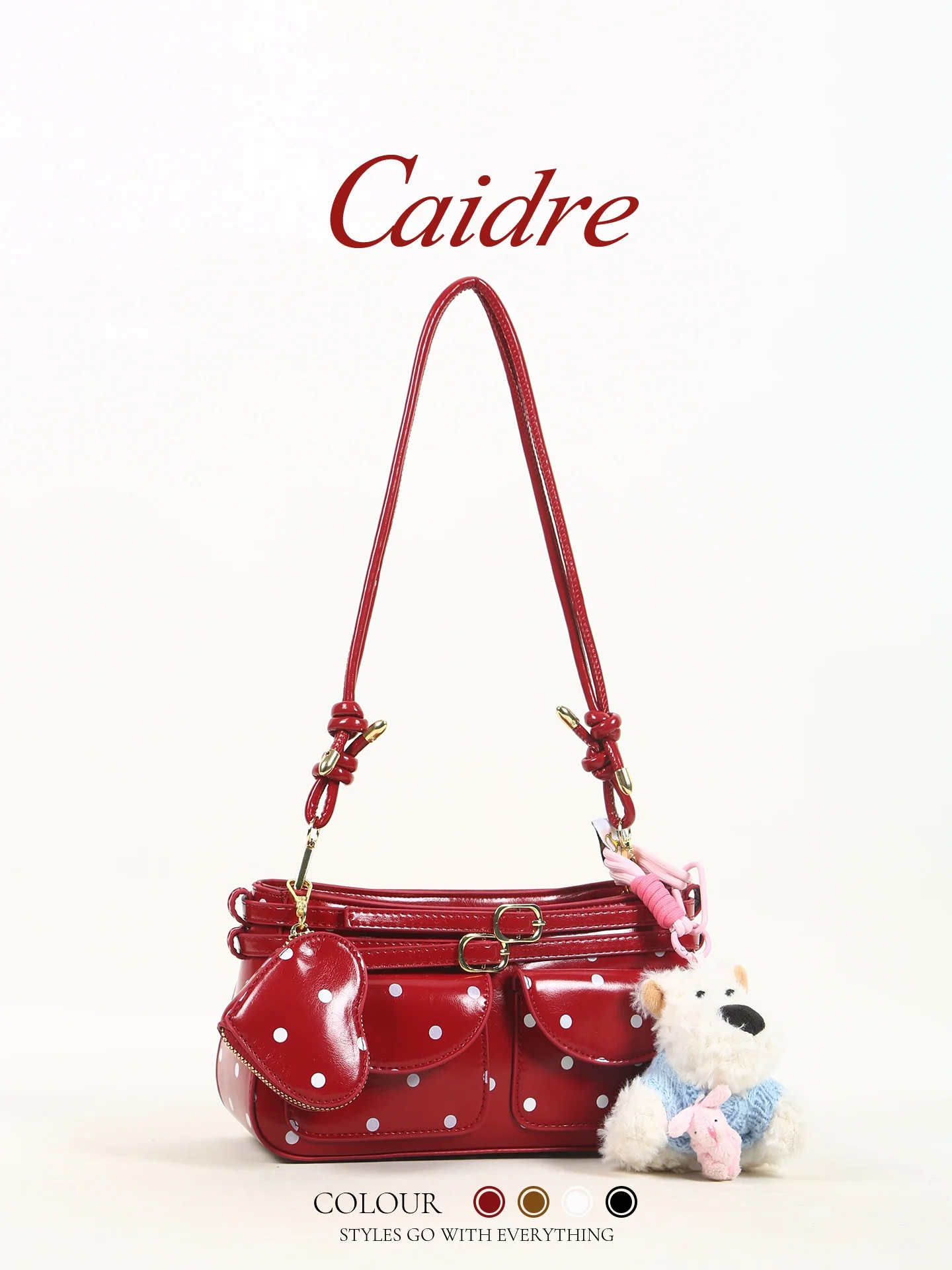 

Caidre Polka Dot Doggie Underarm Bag Red Shoulder Handbag Women's Birthday Gift Korean Style Fashionable Satchel Crossbody Bag