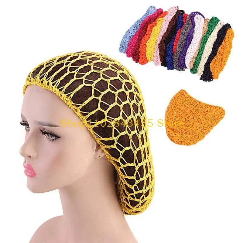 

49MC 1pc Women Crocheted Hair Net Mesh Snood Hat Thick Colored Long Hair Cover Cap