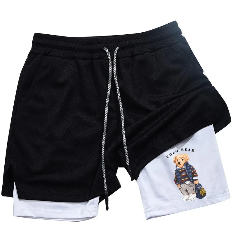 

Men's fitness training shorts, elastic, quick drying, breathable 2-in-1 sports shorts