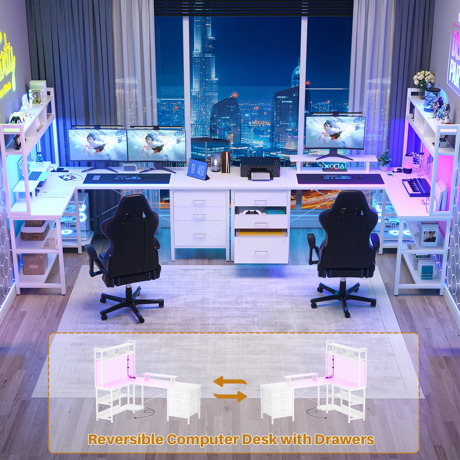 Aheaplus L자형 게이밍 책상(LED 조명 포함) - Pc Gaming Center 리뷰 및 가격