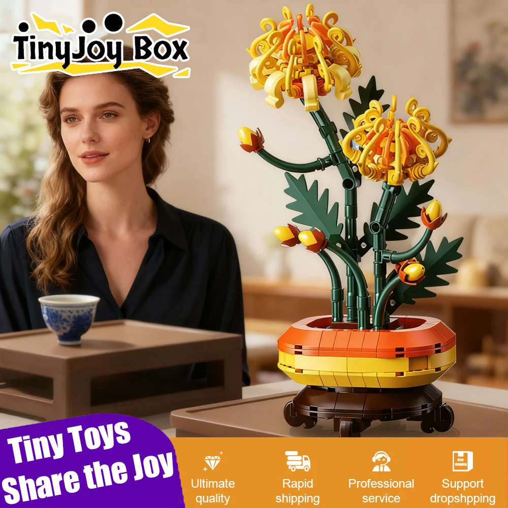 

Chinese Trend 4 Gentlemen Bouquet Orchid Bamboo Chrysanthemum Building Blocks Imitation Flower Toys for Kids Girls Home Decor