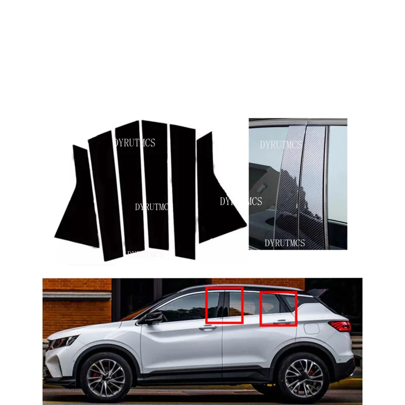 

Gloss Black Pillar Posts Fit For Geely Coolray Proton X50 2020-2023 Silver Carbon Window Decor Door Side Mouliding Trim Cover
