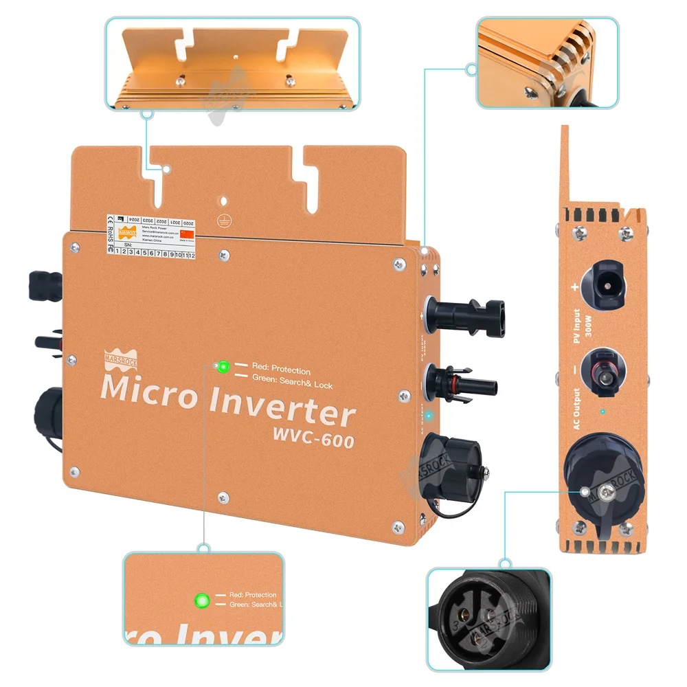 600W 120VAC/230VAC MPPT Solar Grid Connected Micro Inverter, 20-50VDC Can Connect 2 300W Solar Panels, New Household Inverter