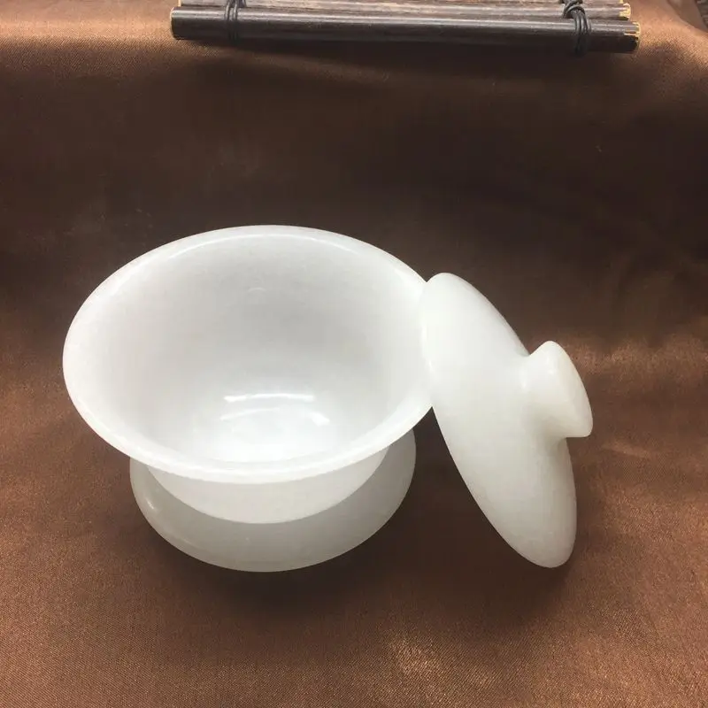 Factory Natural White Marble Tea Set Bowl Decoration Genuine White Marble Health Care Jade Bowl Meeting Sale Gift