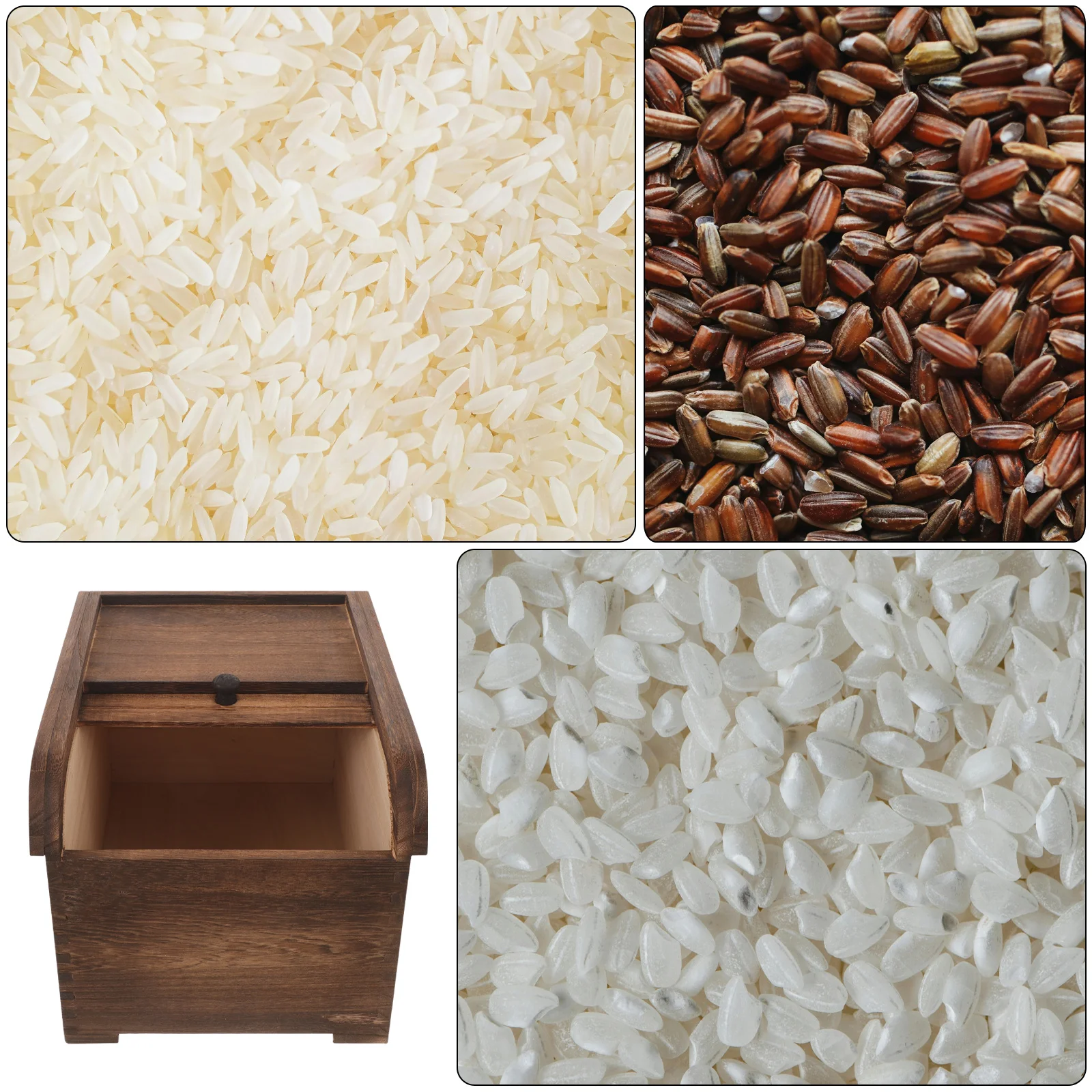 

Rice Storage Container Wooden Large Capacity Food Storage Box For Kitchen Pantry Grain Cereal Beans Holder Wood Container