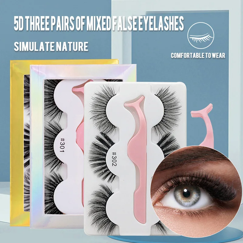 

5D False Eyelashes Cat Eye Lashes Natural Wispy Fluffy 8D Faux Mink Lashes Wispies Fake Eyelashes Strips Makeup With Tweezers