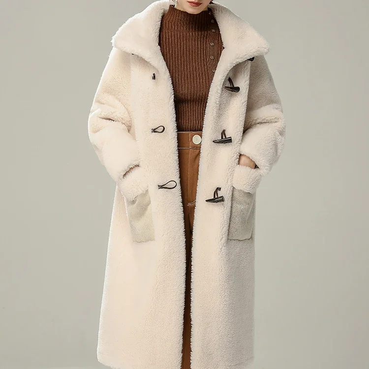 Wit Warm Schapen Shearling Bont Jassen Voor Vrouwen Wol Bont Jas Vrouwen Bontjas Winter Fashion Koreaanse Mid Lengte Overjas zm935