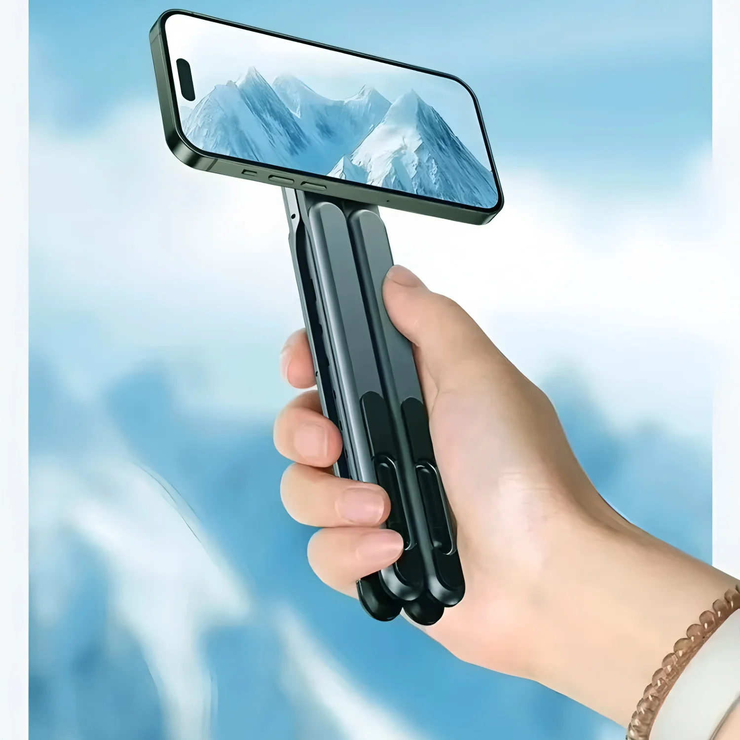 

Portable Magnetic Phone Holder & Selfie Stick Handheld 3-in-1 Foldable Tripod Stand for iPhone iPad Tablet Laptop Desktop Use