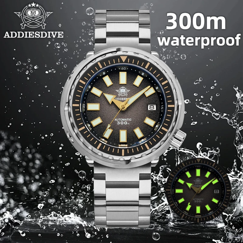 

ADDIESDIVE NH35 Mechanical Watches Stainless Steel 300m Waterproof Dive Automatic Watches AD2090 reloj hombre Luminous Men Watch