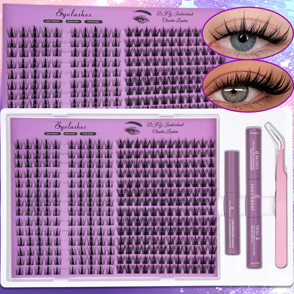 Wimpernbüschel-Set, verschiedene Stile, große Kapazität, Manga-Einzelwimpern-Set mit Kleber, Versiegelung, Entferner, Pinzette, Make-up – Detail 6