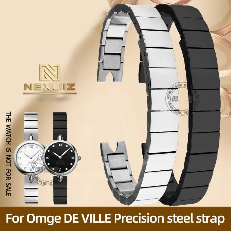 High Quality Solid Precision Steel Watch Chain For Omega De Ville 424.13 Special Concave Strap 10mm Women's Waterproof Band